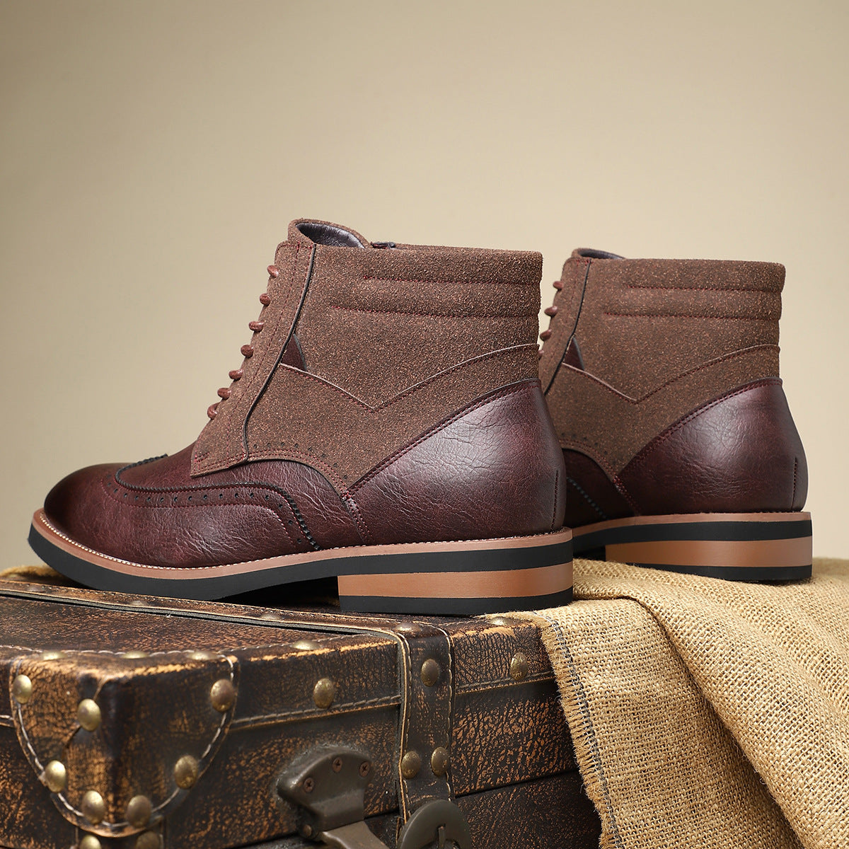 Axel | Men's Wingtip Leather Ankle Boots Olive Lace Up