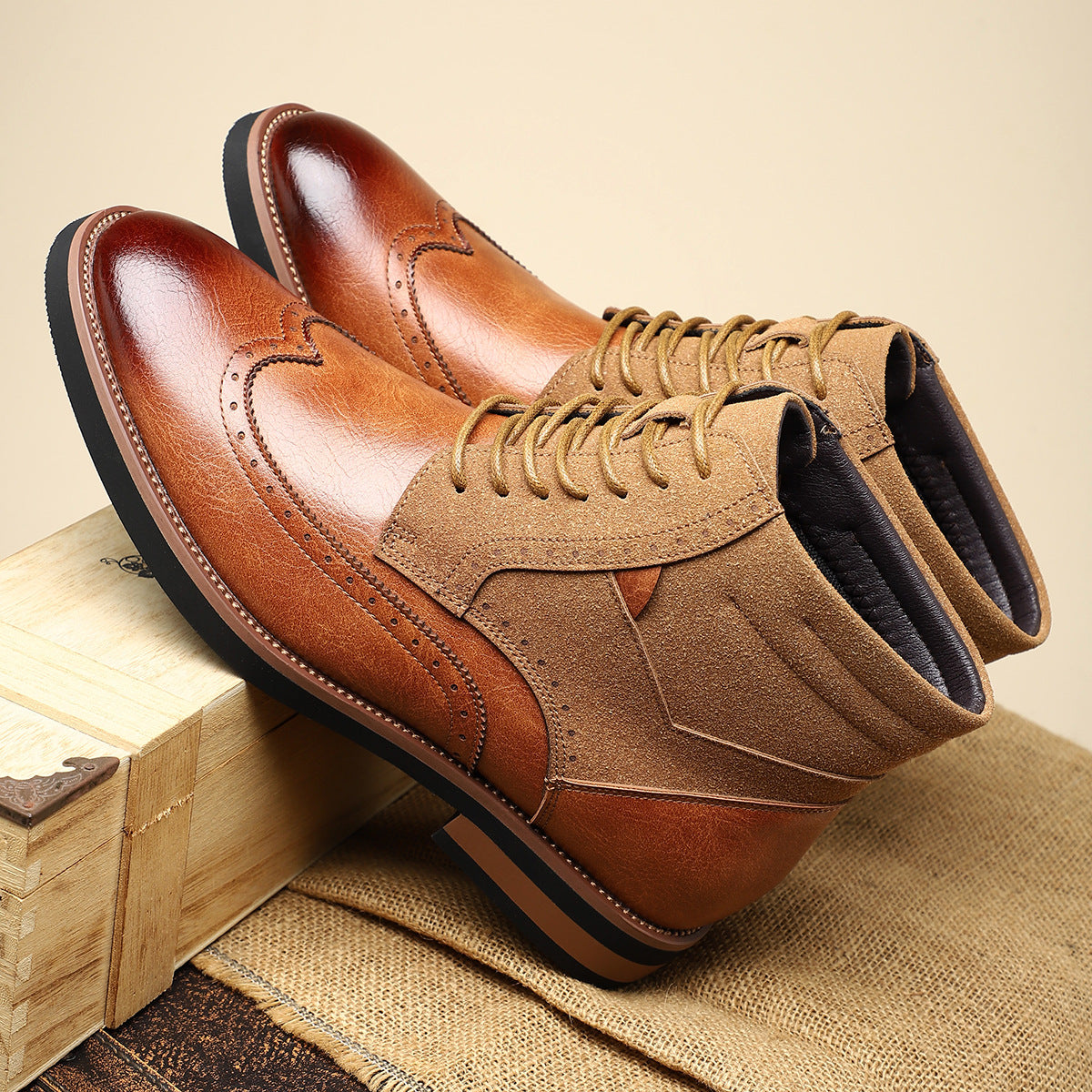 Axel | Men's Wingtip Leather Ankle Boots Olive Lace Up