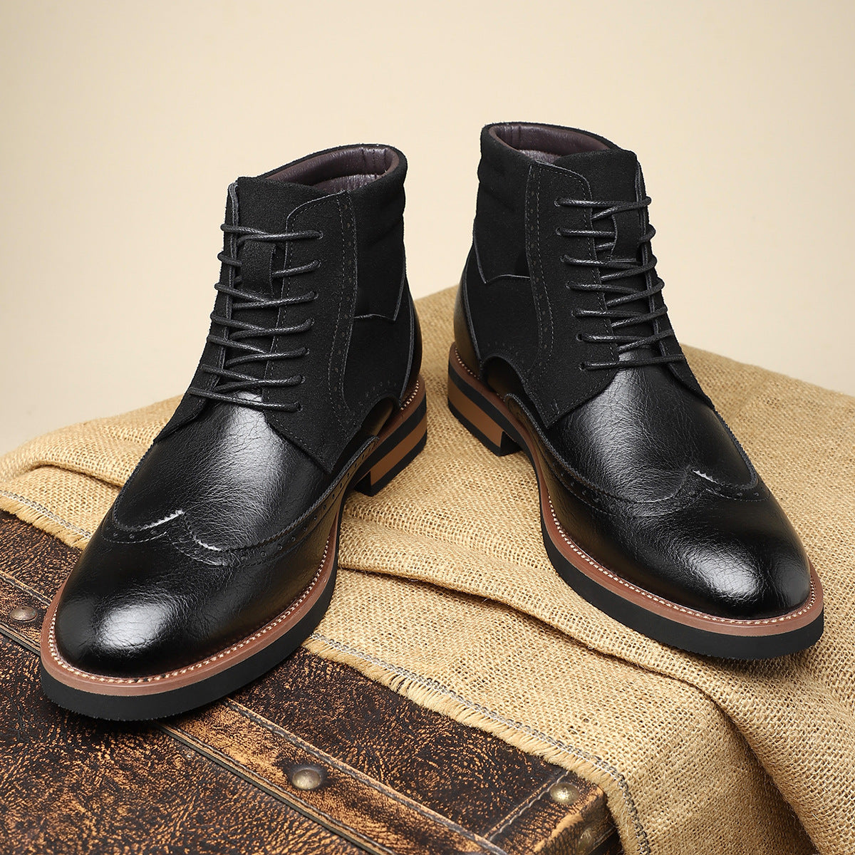 Axel | Men's Wingtip Leather Ankle Boots Olive Lace Up