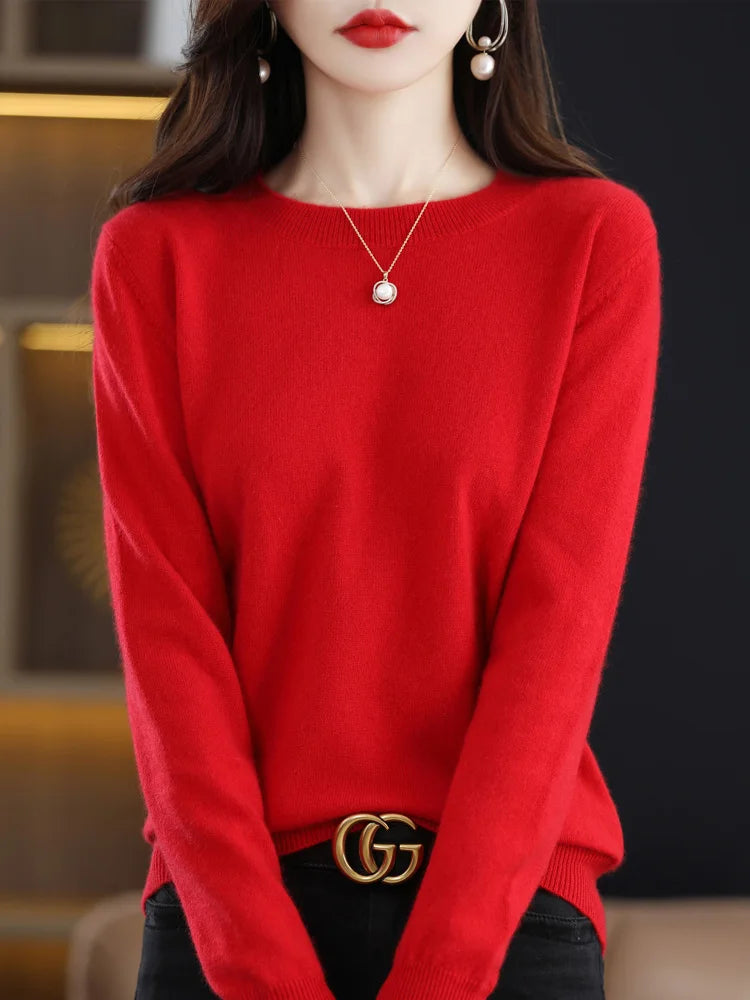 Ada | Women's Crew Neck Knit Sweater Blue Long Sleeve