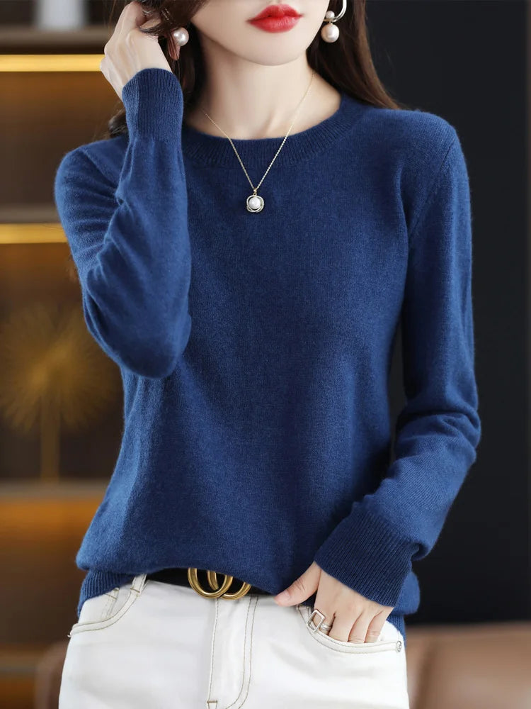 Ada | Women's Crew Neck Knit Sweater Blue Long Sleeve