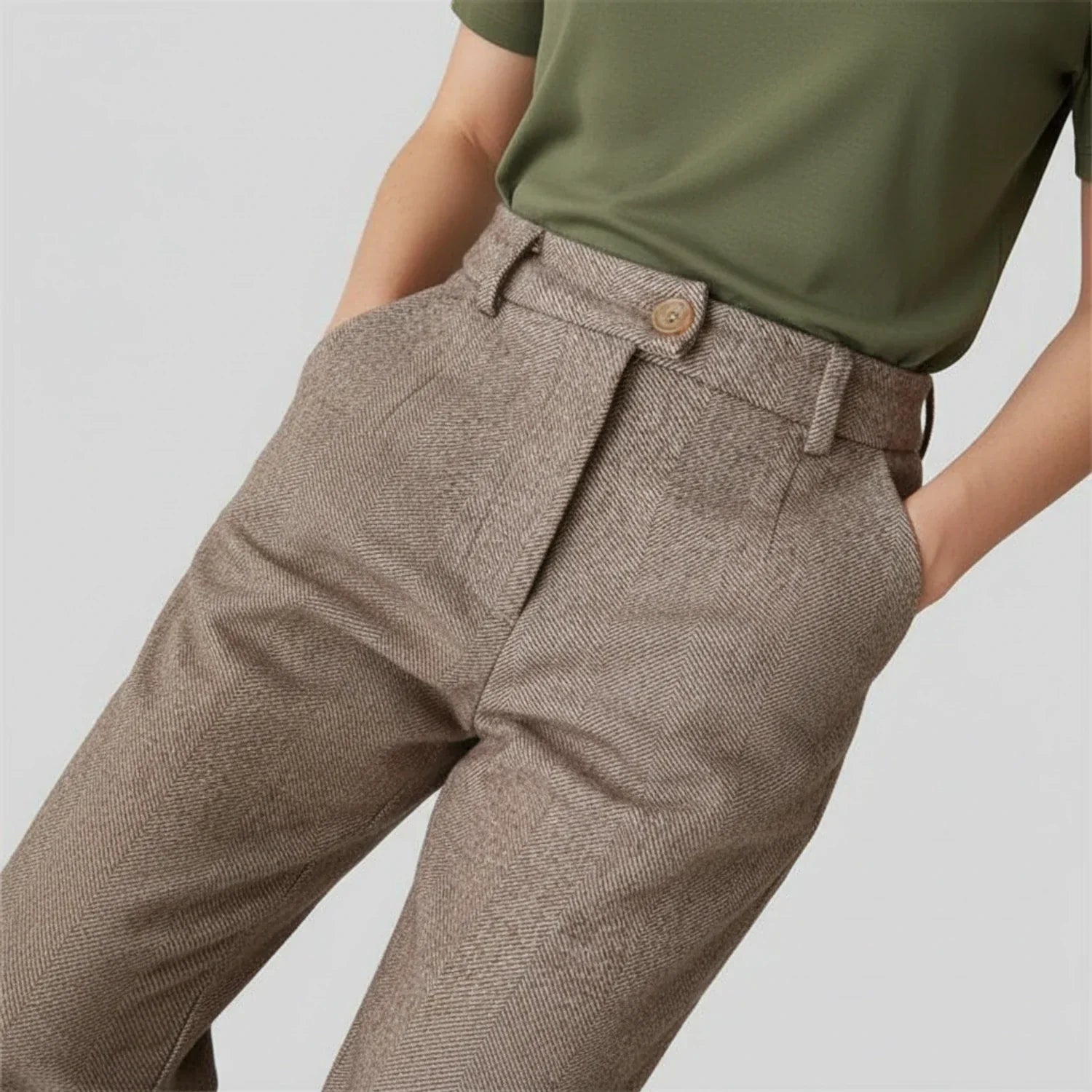 Axel | Men's Tapered Dress Pants Beige Herringbone