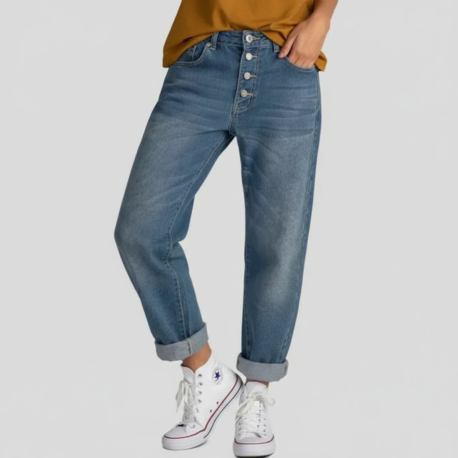 Maren | Women's High Waisted Straight Leg Jeans Light Blue