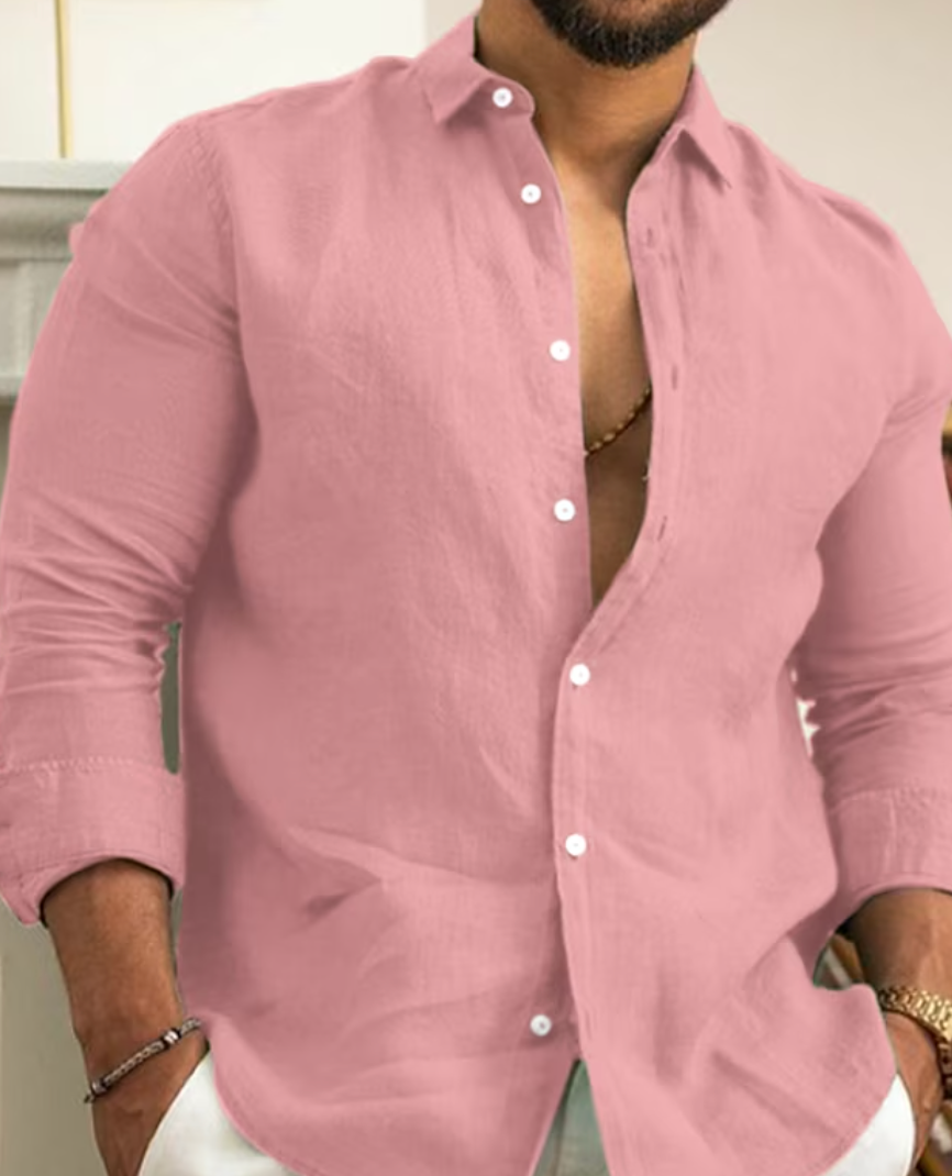 Axel | Men's Linen Button Up Shirt Green Long Sleeve