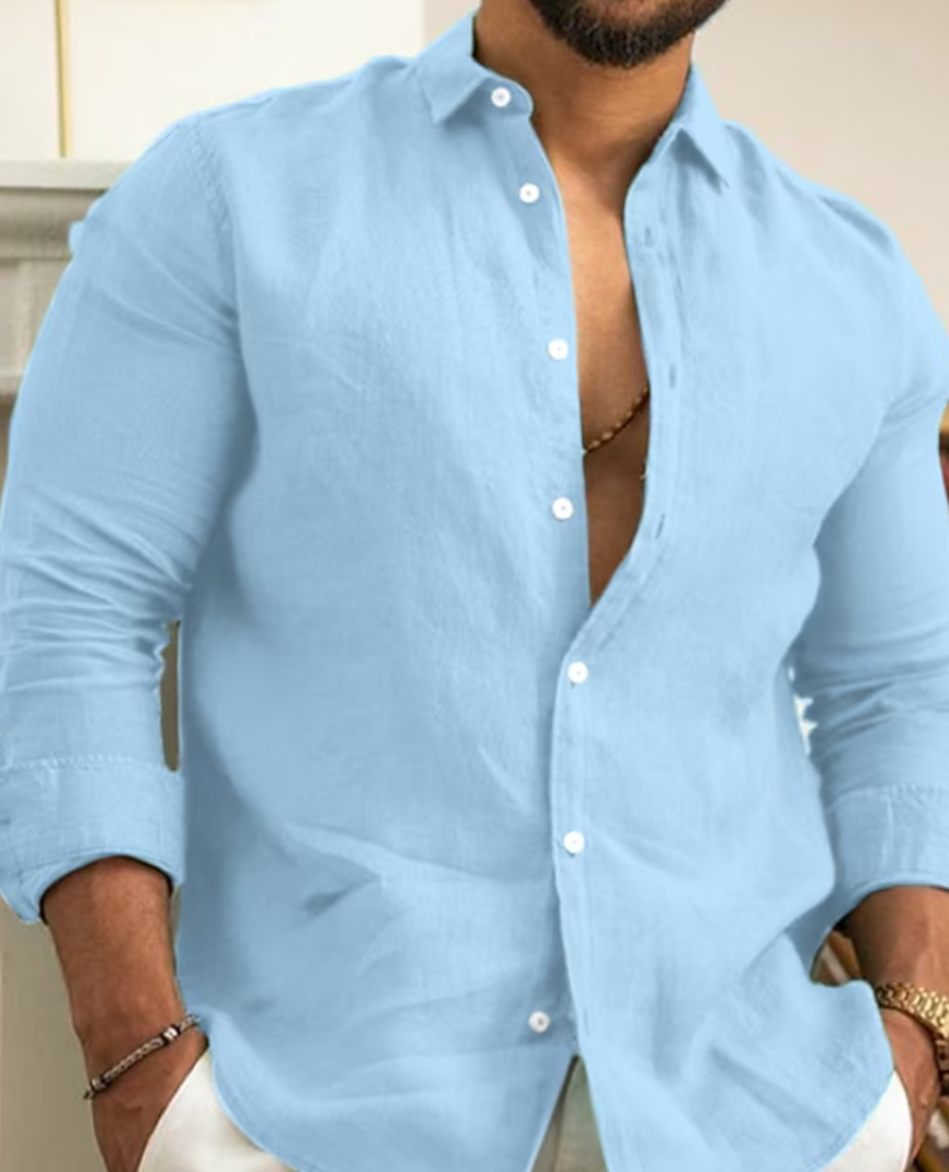 Axel | Men's Linen Button Up Shirt Green Long Sleeve