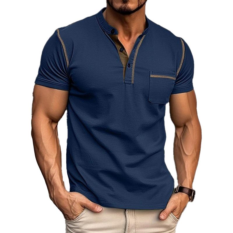 Axel | Men's Henley Shirt Navy Short Sleeve Button Pocket