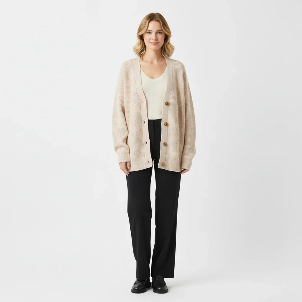 Wren | Women's Oversized Ribbed Knit Cardigan Cream Button Front