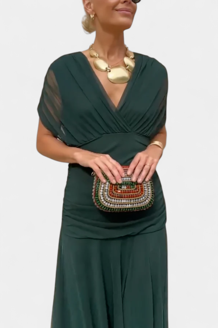 Vera | Women's Off Shoulder Ruched Midi Dress Brown