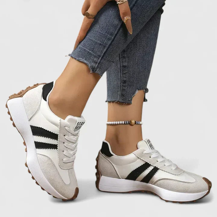 Aria | Women's Walking Sneakers White Black Lace Up