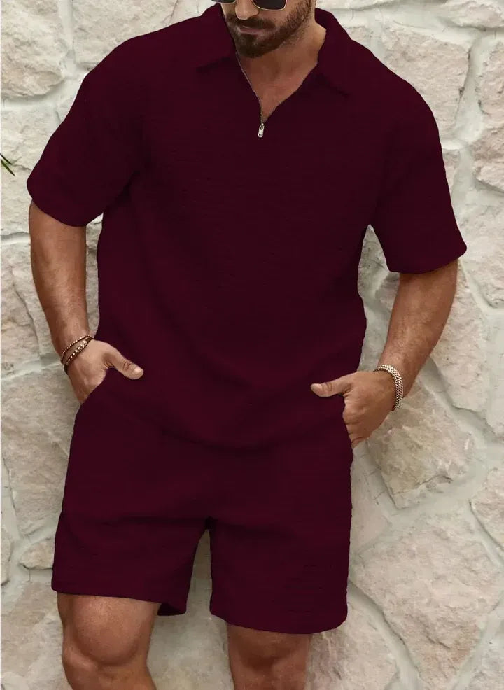 Camille | Men's Knit Shorts Set Cream Waffle Texture