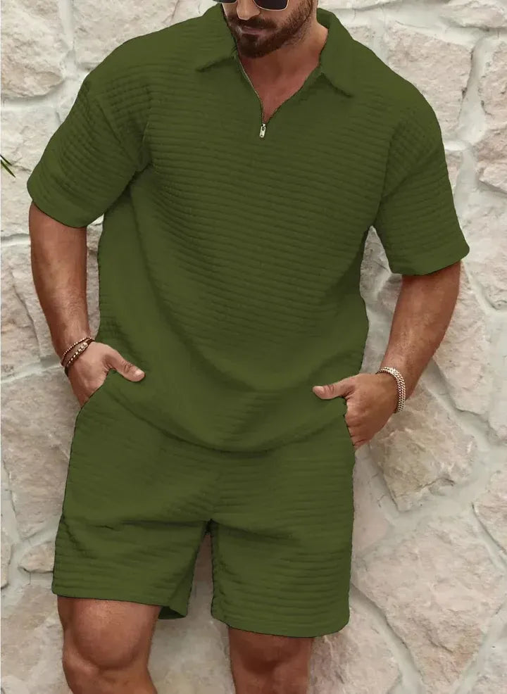 Camille | Men's Knit Shorts Set Cream Waffle Texture