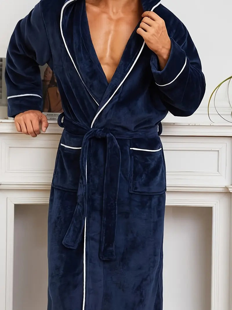 Jude | Men's Hooded Fleece Robe Black Long Bathrobe