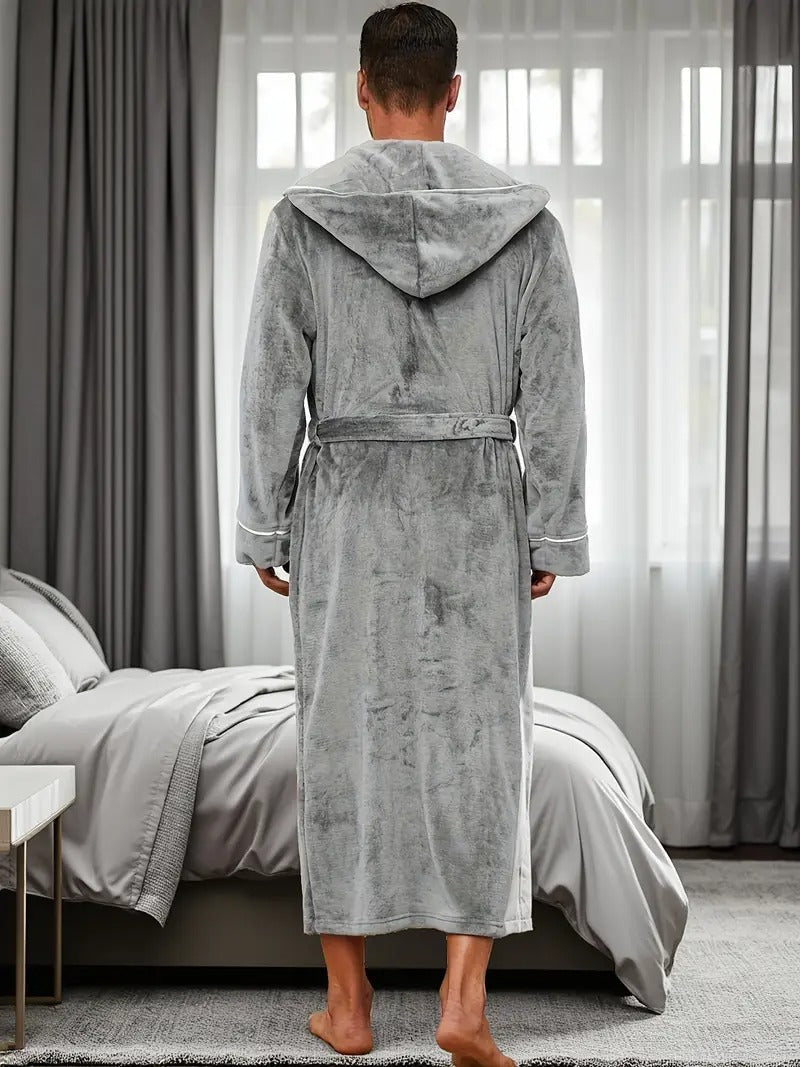 Jude | Men's Hooded Fleece Robe Black Long Bathrobe