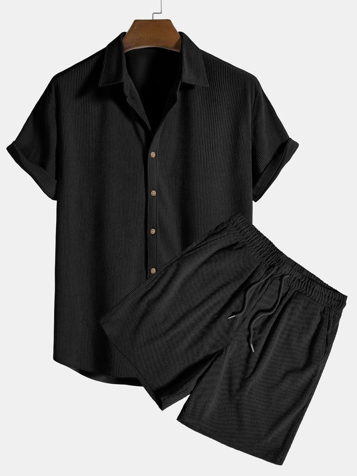 Bram | Men's Casual Linen Shirt Shorts Set Sage Green