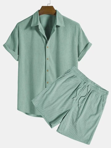 Bram | Men's Casual Linen Shirt Shorts Set Sage Green