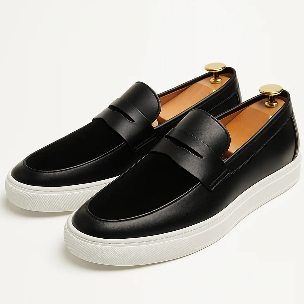Tate | Men's Casual Loafer Moccasin Black White Sole