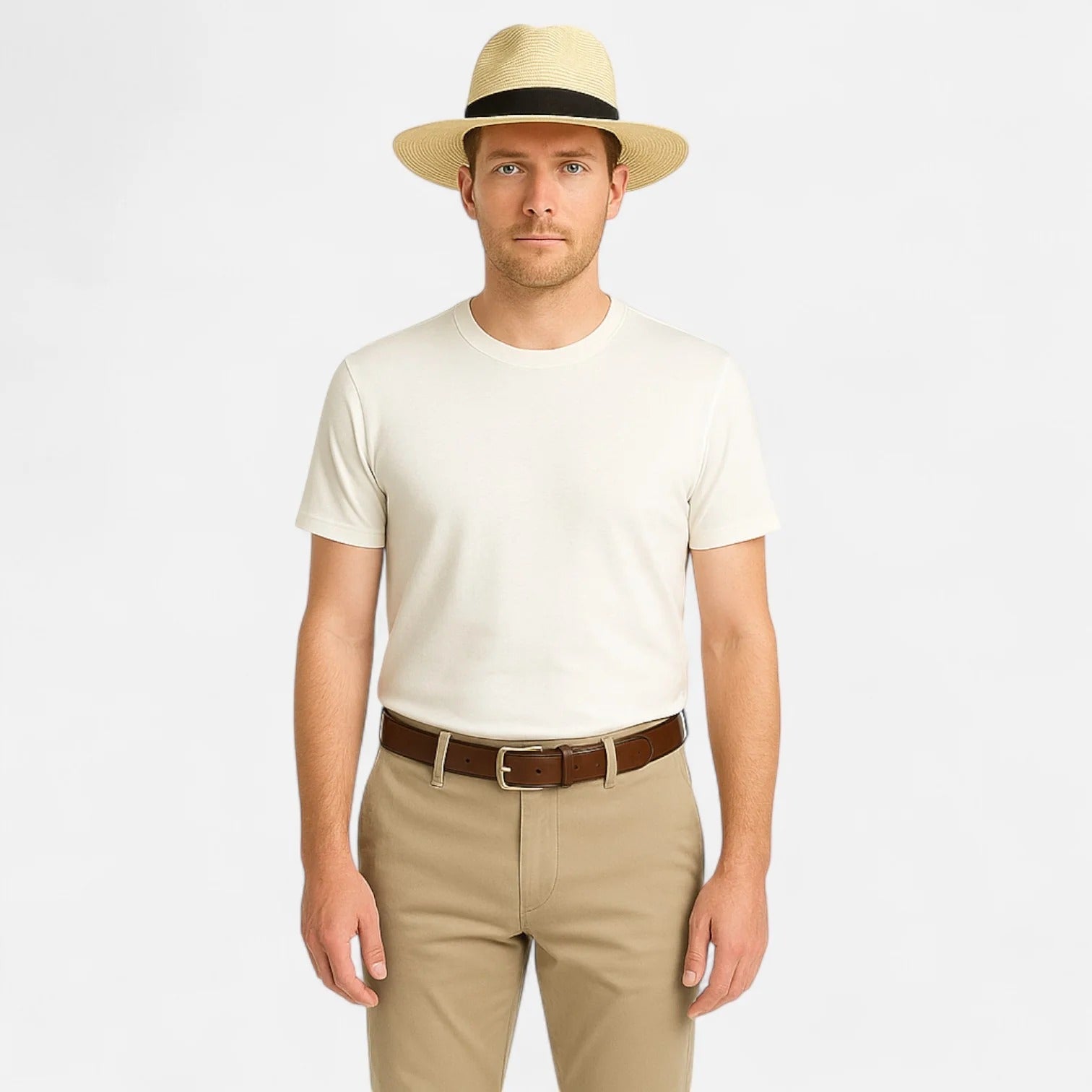 Paloma | Men's Straw Panama Hat Cream Black Band