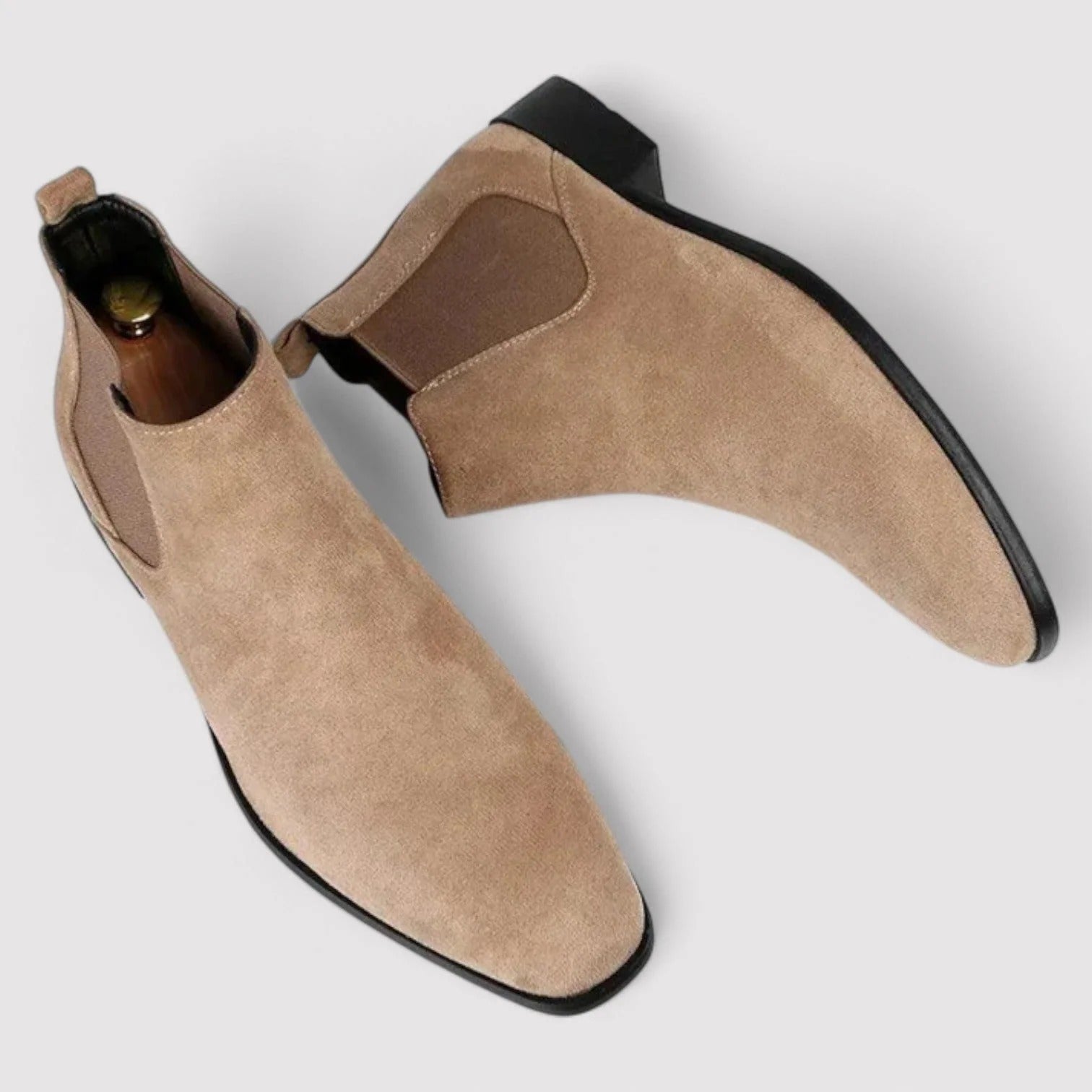 Ines | Men's Suede Chelsea Boots Beige Block Heel