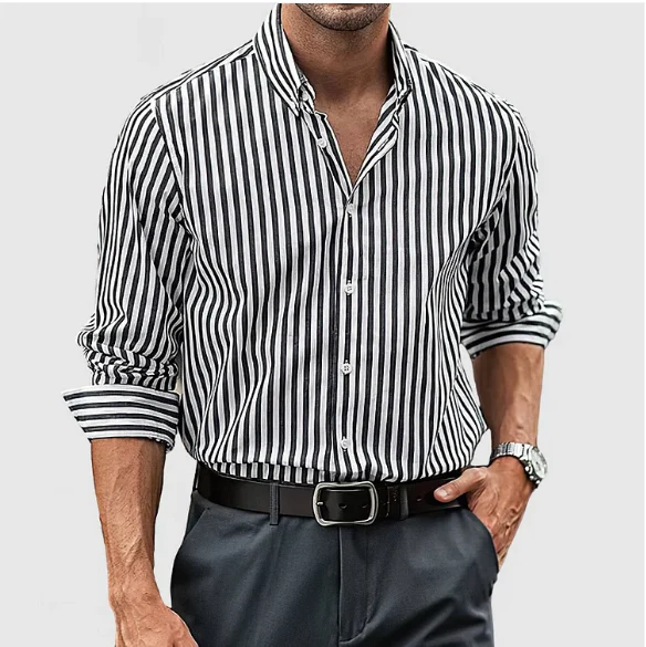 Bram | Men's Striped Button Up Shirt Blue White