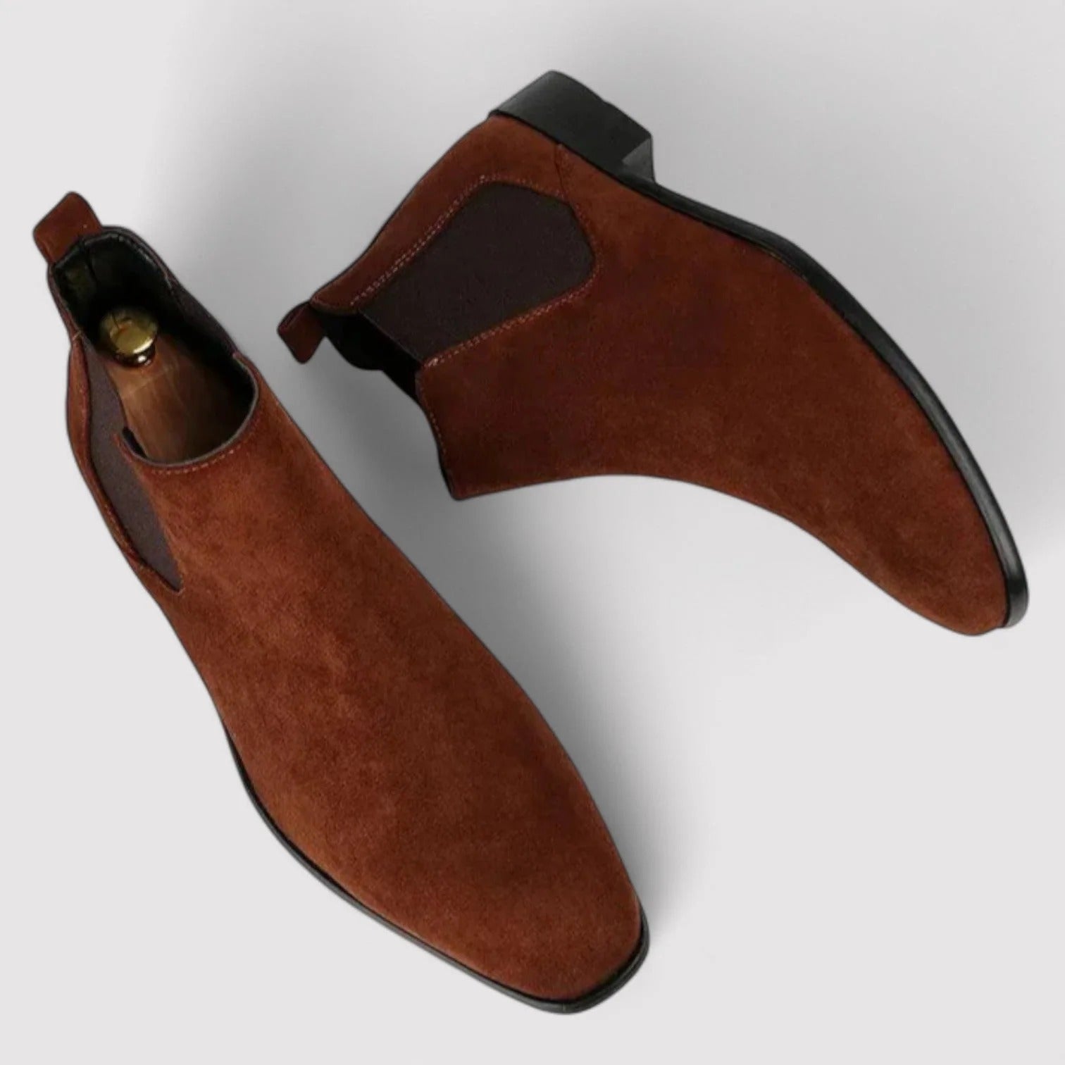 Ines | Men's Suede Chelsea Boots Beige Block Heel