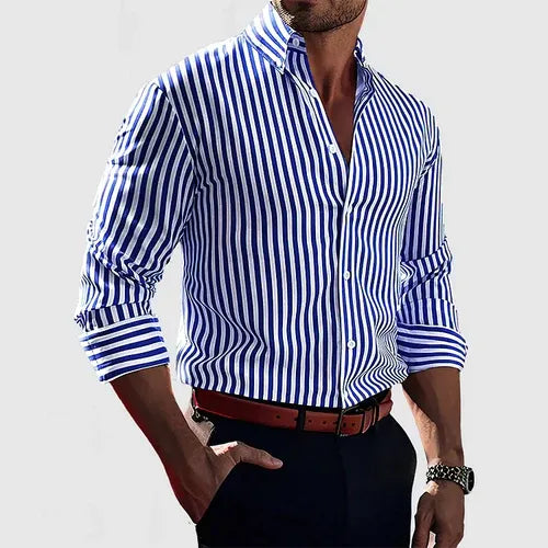 Bram | Men's Striped Button Up Shirt Blue White