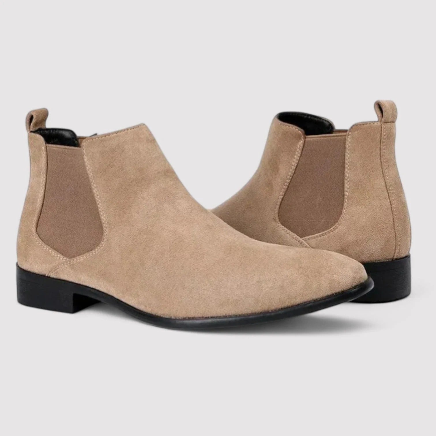 Ines | Men's Suede Chelsea Boots Beige Block Heel