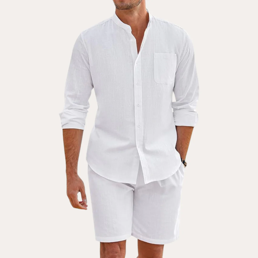 Rowan | Men's Linen Shirt Cream Long Sleeve Button Up