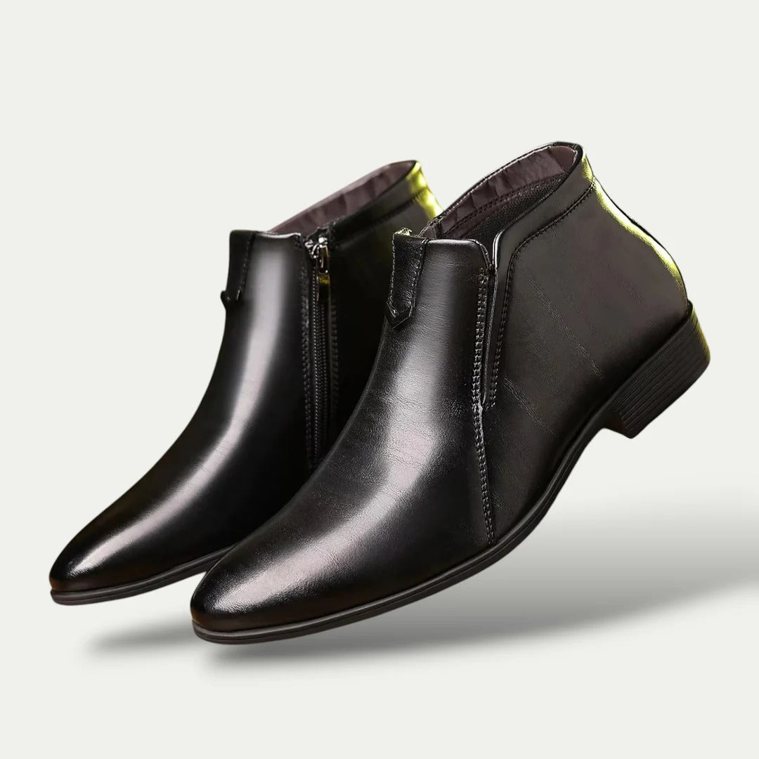 Axel | Men's Leather Ankle Boots Brown Zip Up Dress Shoes
