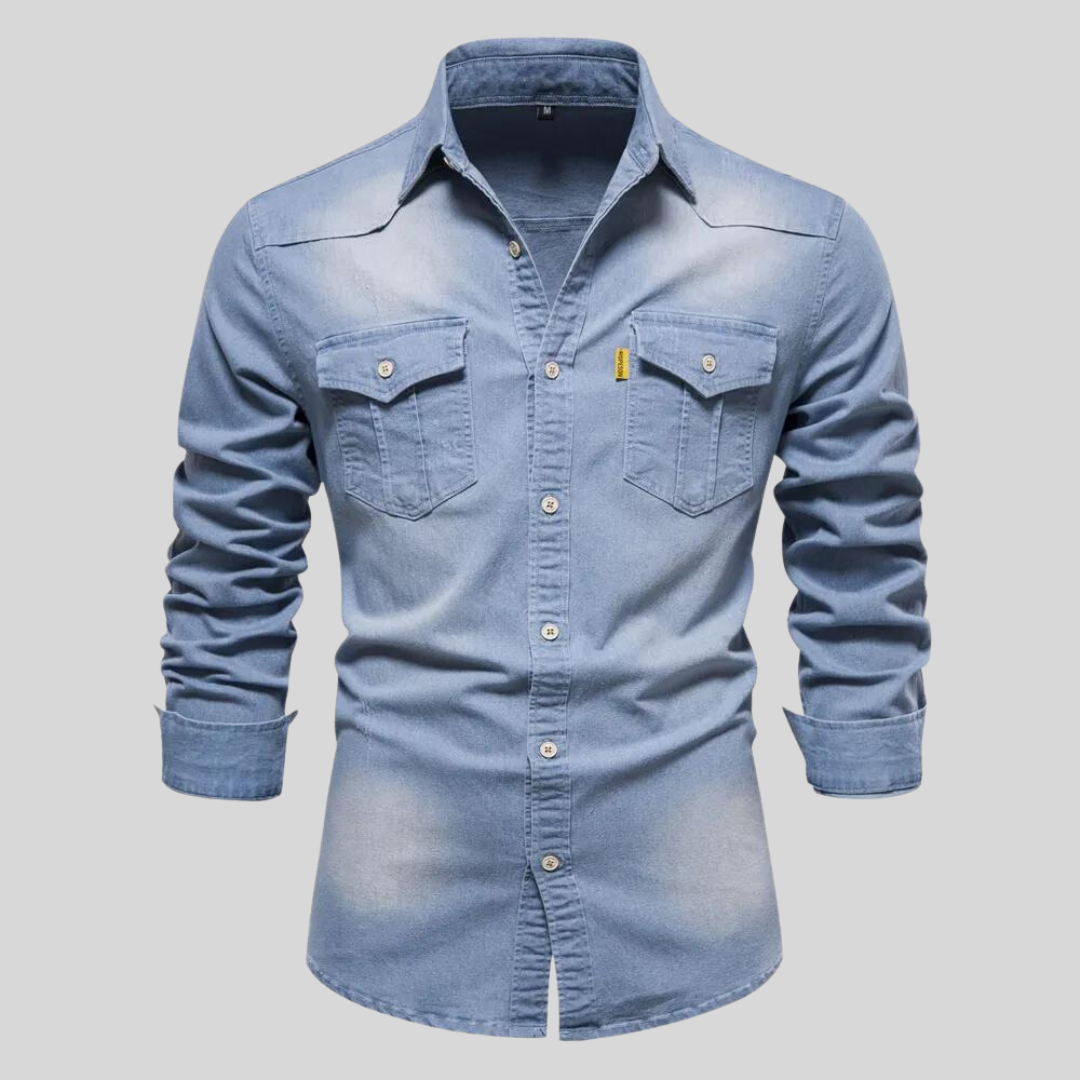 Voss | Men's Denim Shirt Dark Wash Long Sleeve Button Up