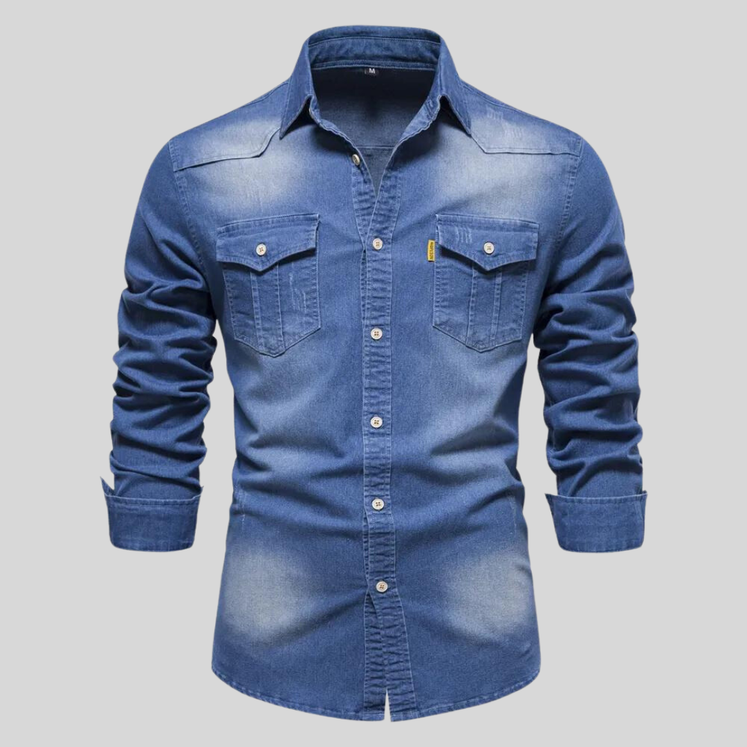 Voss | Men's Denim Shirt Dark Wash Long Sleeve Button Up