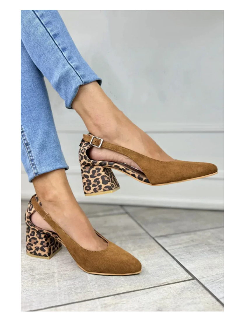 Faye | Women's Suede Block Heel Pump Leopard Slingback