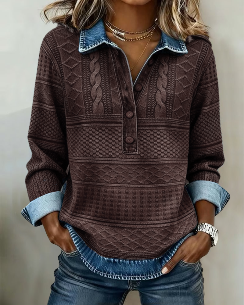 Ines | Women's Cable Knit Denim Shirt Light Blue