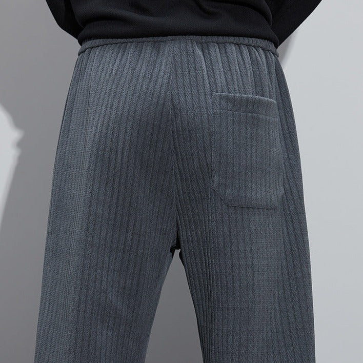 Vance | Men's Wide Leg Pants Black Ribbed Drawstring