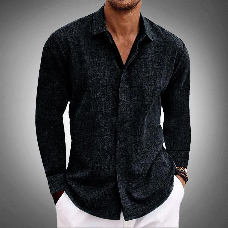 Ash | Men's Linen Shirt Light Blue Long Sleeve