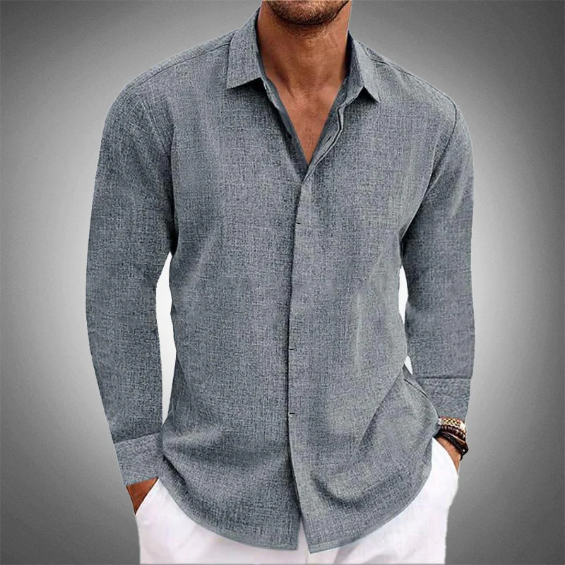 Ash | Men's Linen Shirt Light Blue Long Sleeve