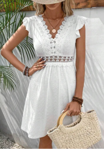 Stella | Women's Lace V Neck Midi Dress White