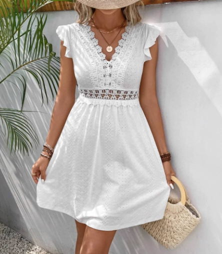 Stella | Women's Lace V Neck Midi Dress White
