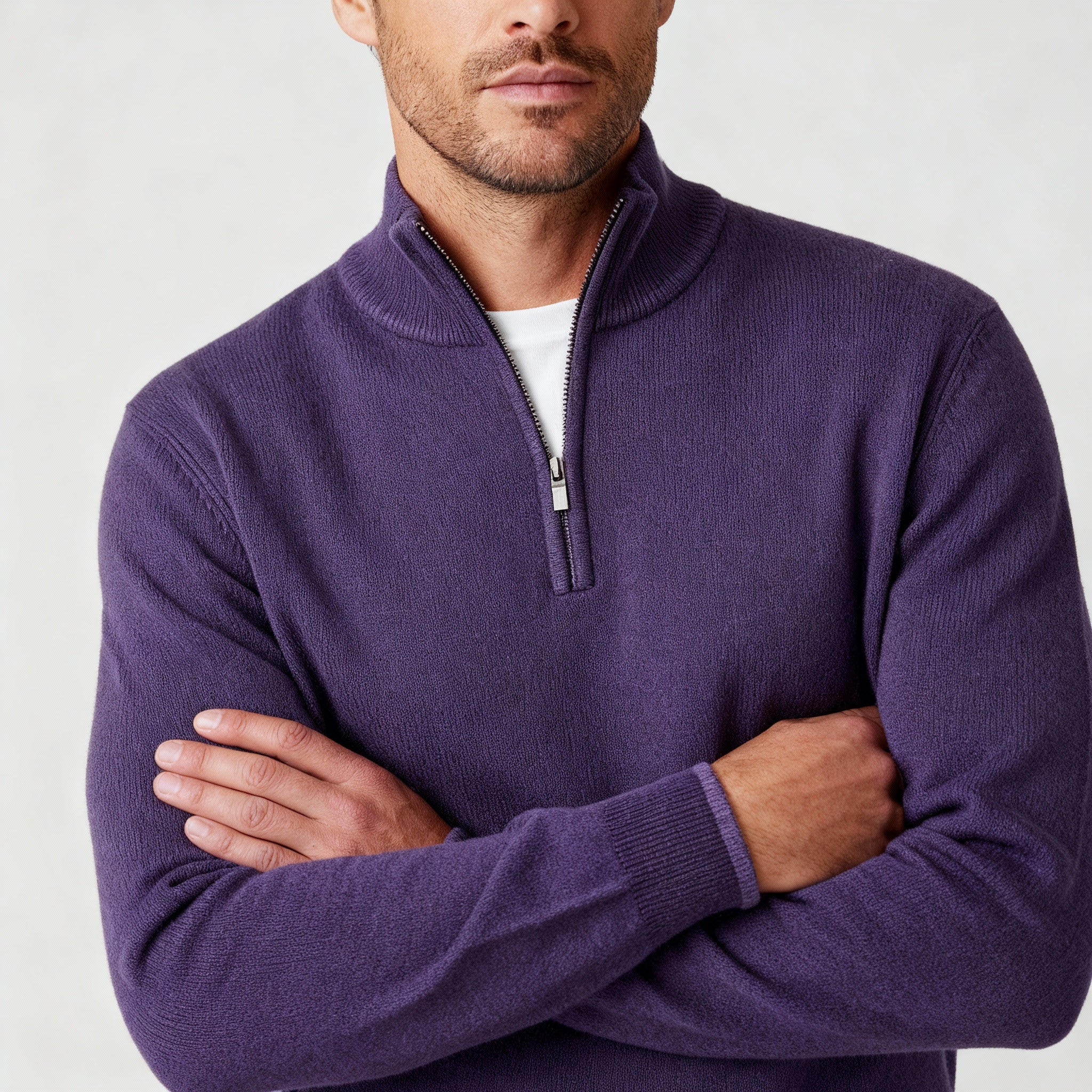Voss | Men's Quarter Zip Sweater Purple Mock Neck