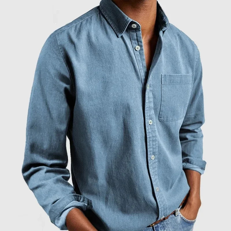 Hale | Men's Denim Shirt Navy Long Sleeve Button Up
