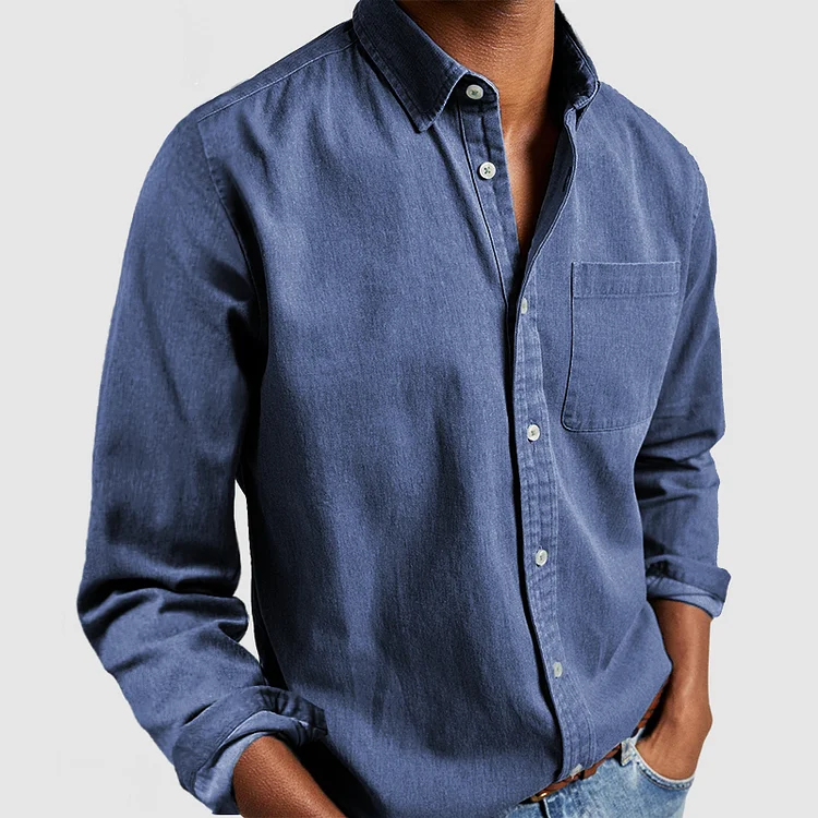 Hale | Men's Denim Shirt Navy Long Sleeve Button Up