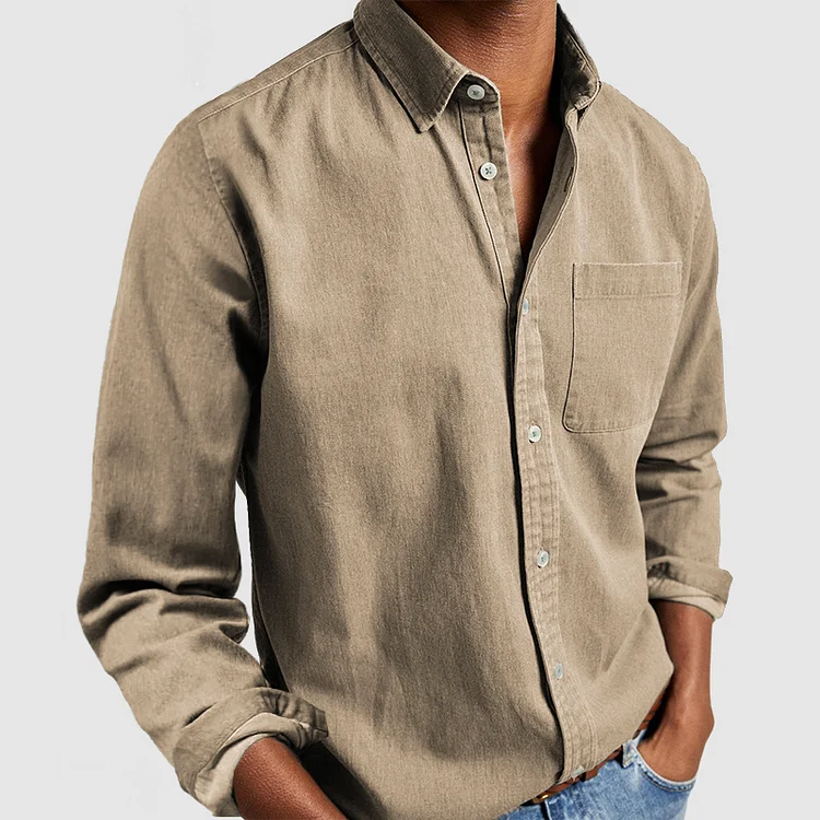 Hale | Men's Denim Shirt Navy Long Sleeve Button Up