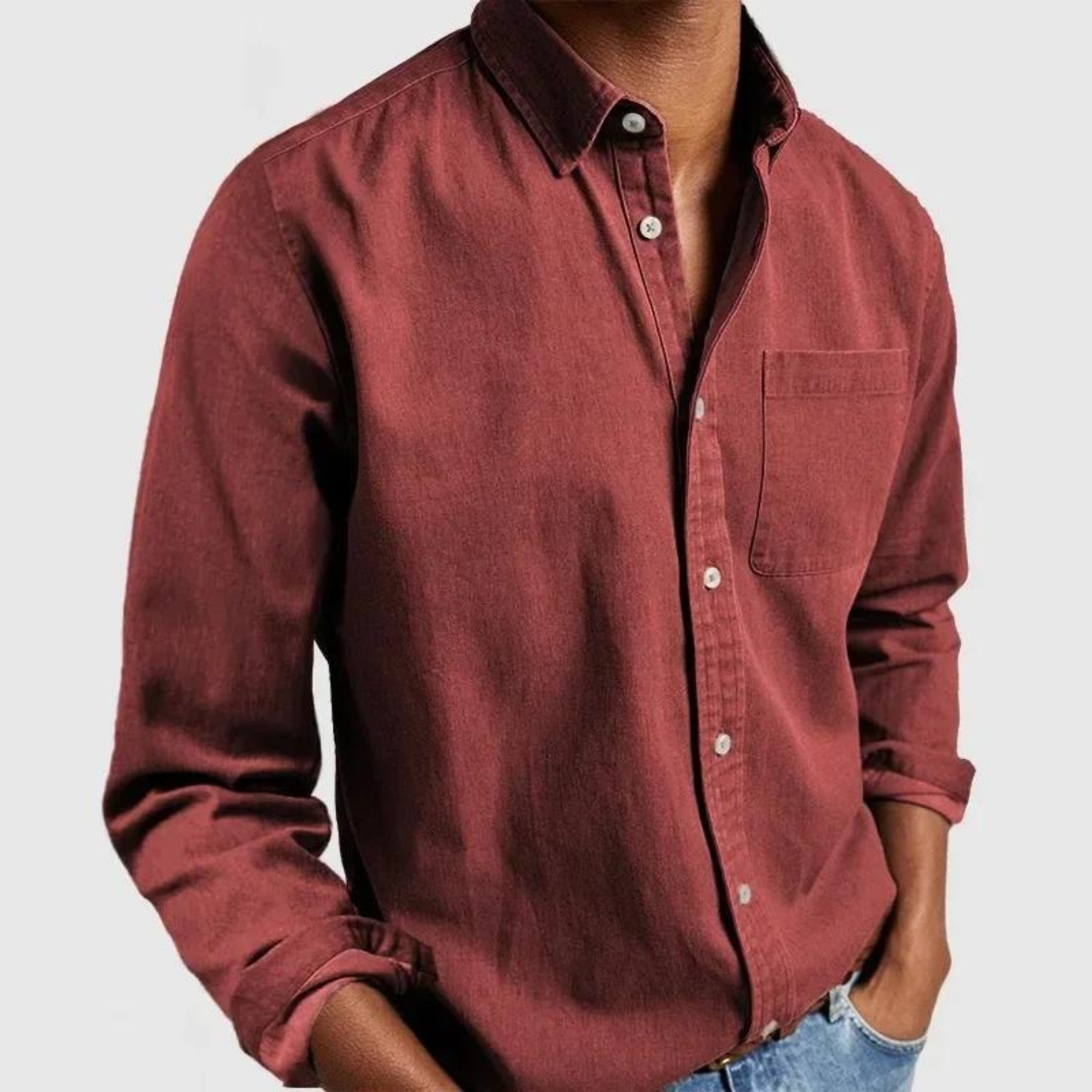 Hale | Men's Denim Shirt Navy Long Sleeve Button Up