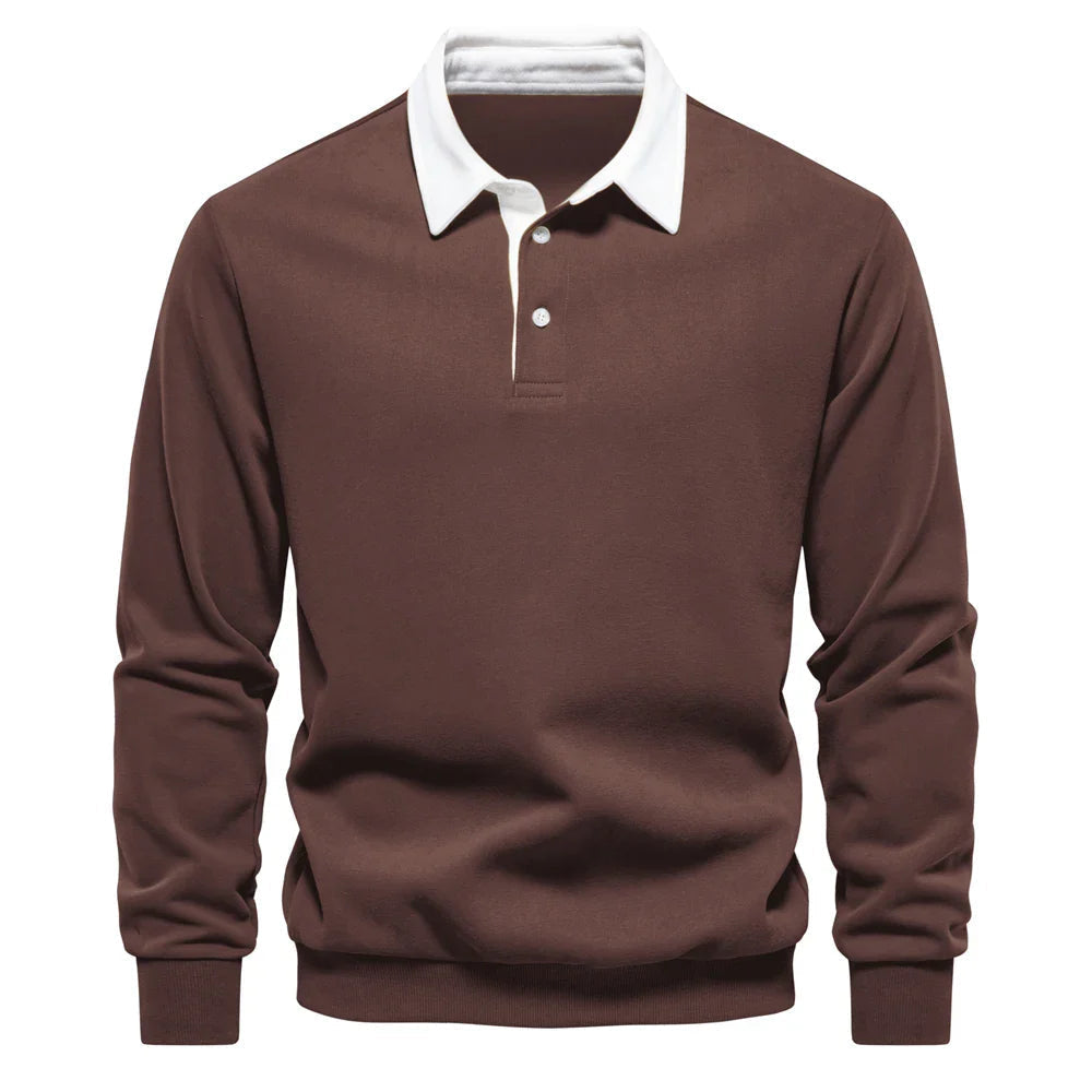 Voss | Men's Long Sleeve Rugby Polo Black White Collar