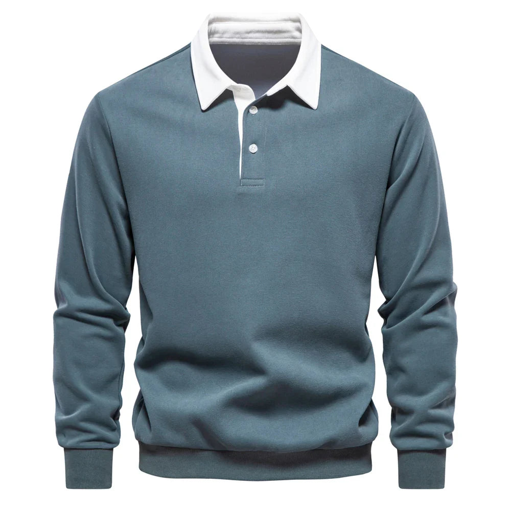 Voss | Men's Long Sleeve Rugby Polo Black White Collar