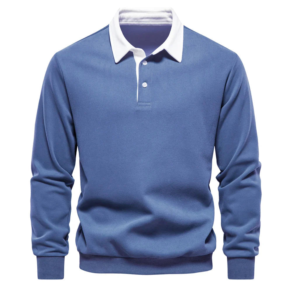 Voss | Men's Long Sleeve Rugby Polo Black White Collar