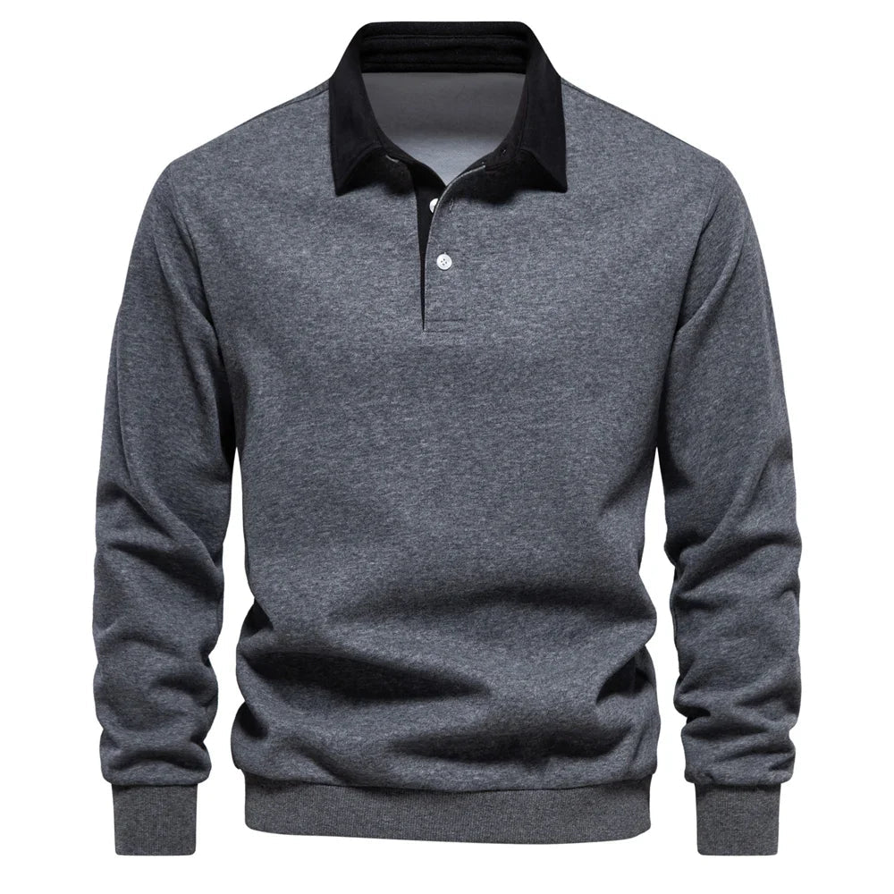 Voss | Men's Long Sleeve Rugby Polo Black White Collar