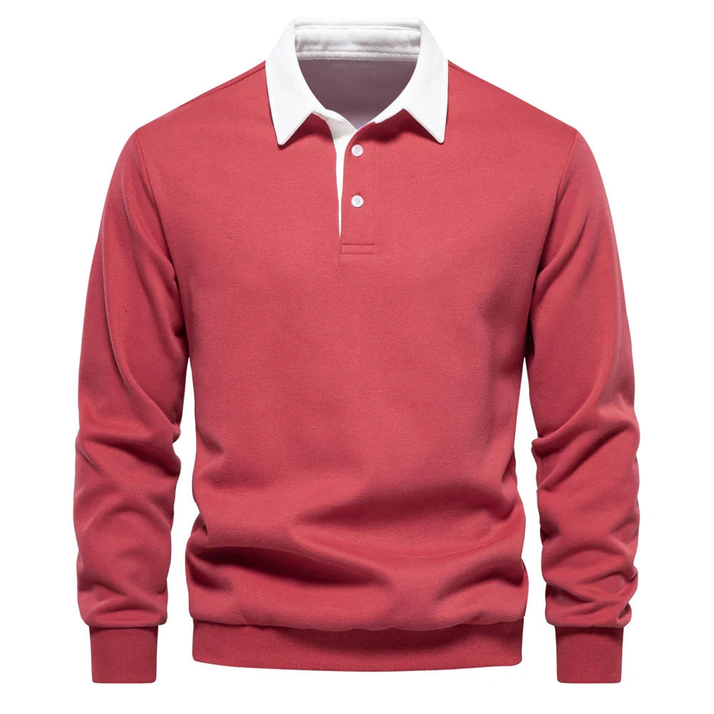 Voss | Men's Long Sleeve Rugby Polo Black White Collar