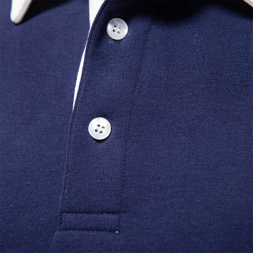Voss | Men's Long Sleeve Rugby Polo Black White Collar