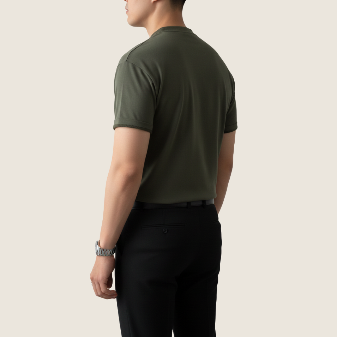 Orion | Men's Henley Shirt Olive Green Short Sleeve