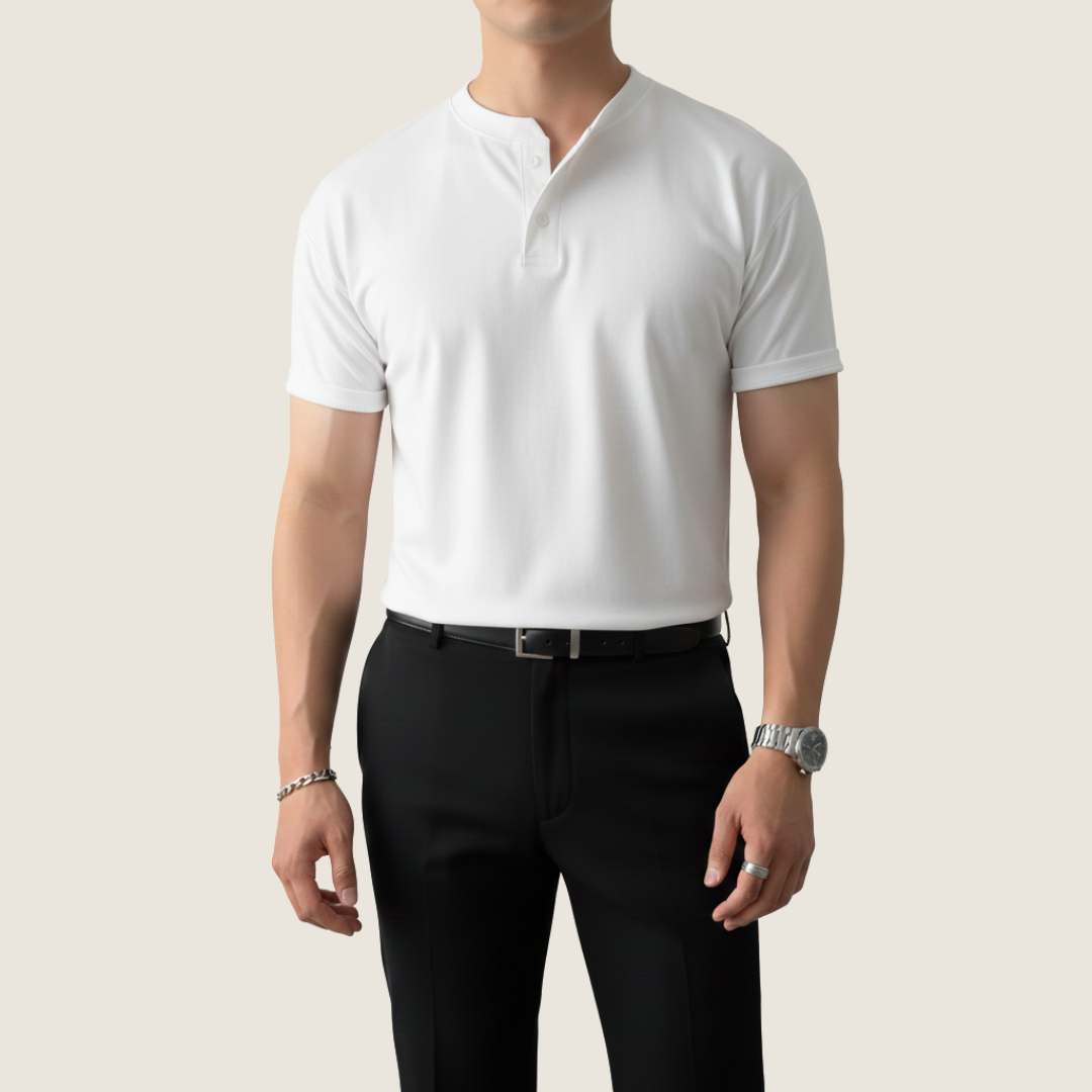 Orion | Men's Henley Shirt Olive Green Short Sleeve